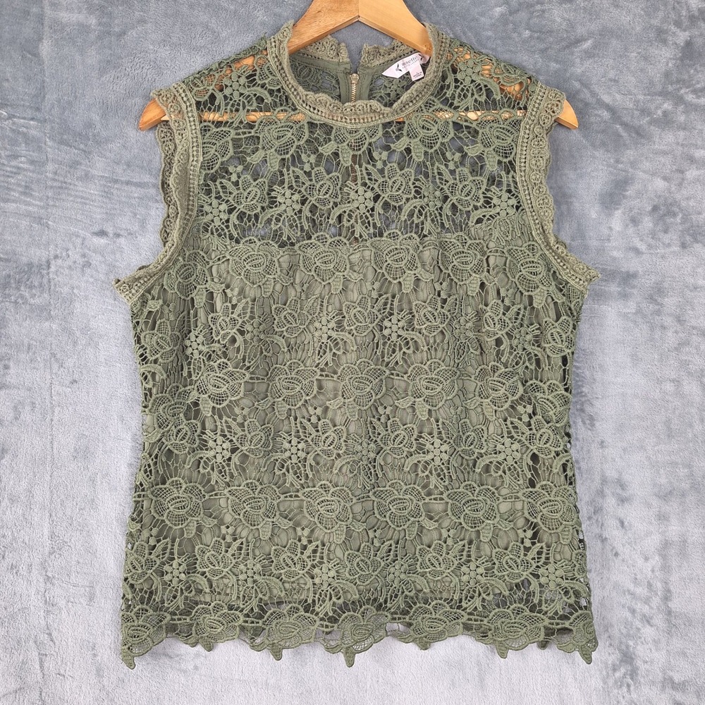 Nanette Lepore Olive Green Floral Lace Sleeveless Blouse